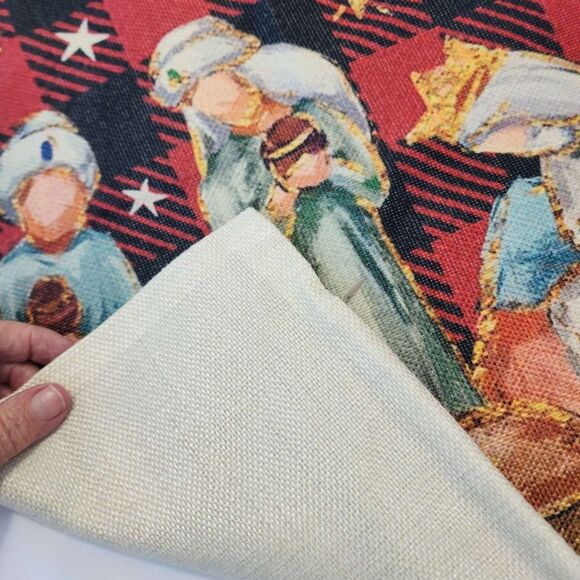 4x Christmas Nativity Scene Holy Night Canvas Pillow Covers Plaid Red White New - Picture 8 of 14